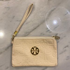 Tory Burch cream wristlet
